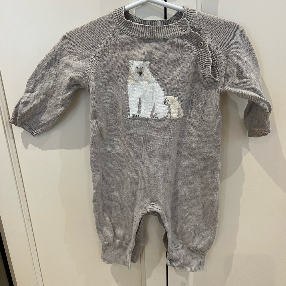 Baby gap Gray Polar Bear Knit Baby romper 3/6m